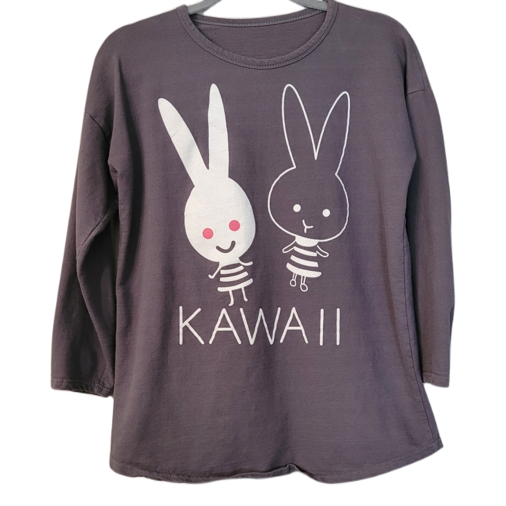 Just Married Kawaii Bunny Bride and Groom Long-Sleeve Tee Women's Size S…
